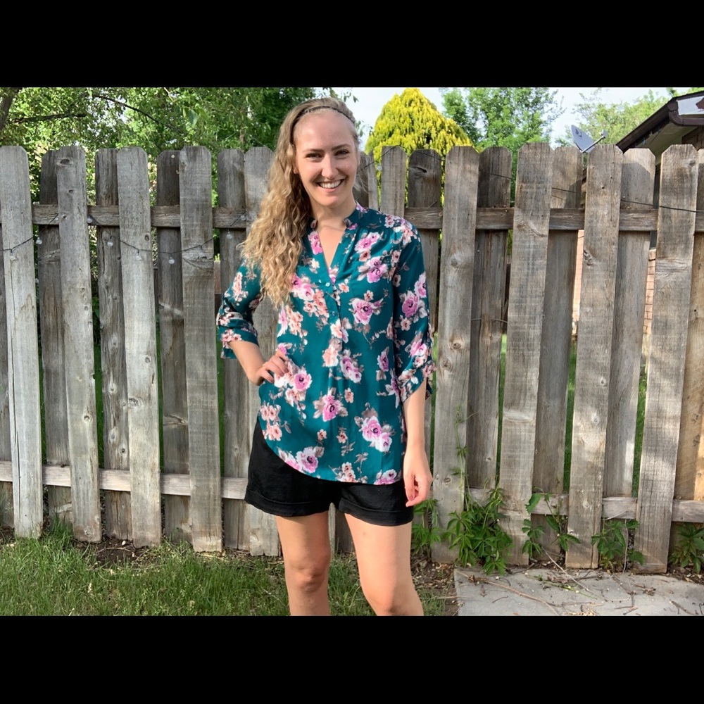 Turquoise Tunic with Purple and Pink Flowers